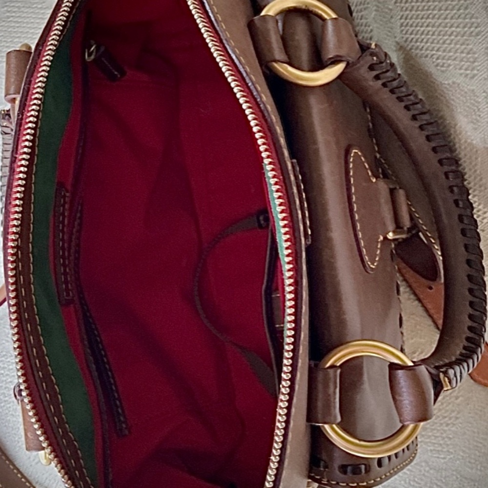 New Dooney & Bourke Satchel Vacchetta Flap Braided Florentine Leather Chestnut - Picture 6 of 8